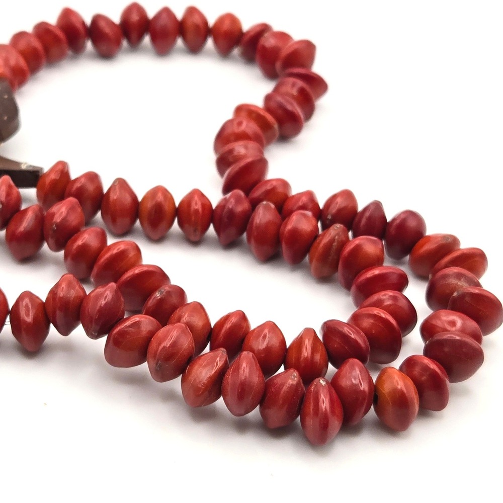 Natural Red Saga Seed Necklace Coconut Shell Toggle Closure Botanical Jewelry
